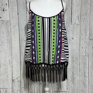 bisou bisou michele bohbot Womens Size L Cropped Fringe Top Bohemian Camisole